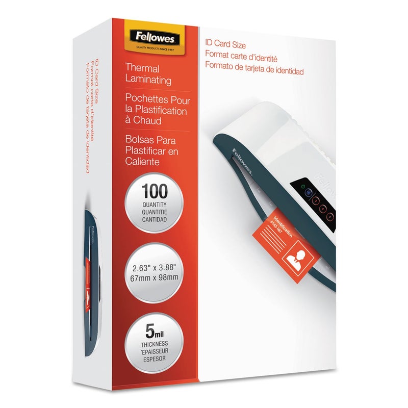Fellowes Hot Laminating Pouches, ID Tag, Not Punched, 5 mil, 100 Pack (52015)