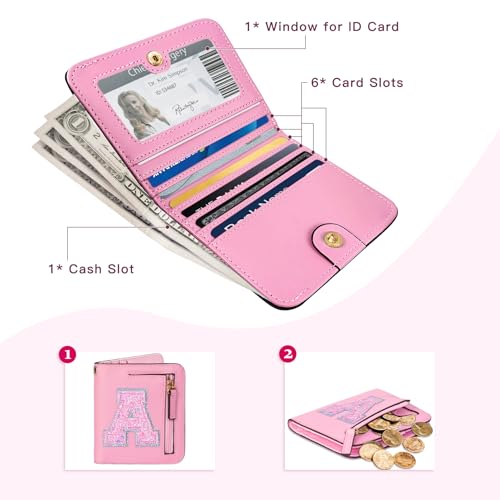 COSHAYSOO Initial RFID Girls Wallet Wristlet Christmas Stocking Stuffers Birthday Gift Ideas for 6 7 8 9 10 11 12 13 14 Year Old Girl Girly Gifts Tween Preteen Teen Preppy Trendy Stuff Pink Letter A - Image 4