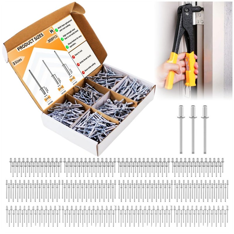 Homdum مسامير ألومنيوم عمياء - مسامير معدنية POP لآلة التثبيت / ماكينة التثبيت مجموعة متنوعة من 3 أحجام عبوة من 300 قطعة - Image 1