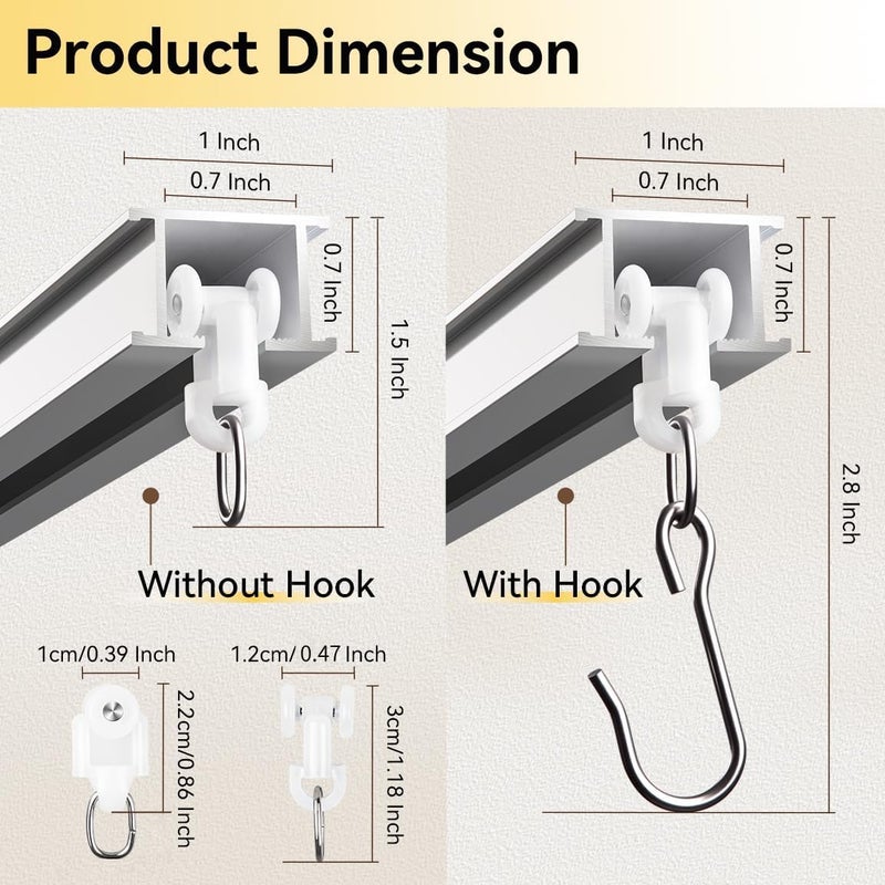 FELIDESIGN Curtain Track, Ceiling Curtain Track for Room Divider, Ceiling Mount Rail Set with Roller Hooks, White, 12ft - 18ft - Image 2