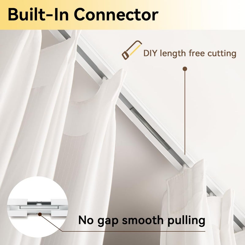 FELIDESIGN Curtain Track, Ceiling Curtain Track for Room Divider, Ceiling Mount Rail Set with Roller Hooks, White, 12ft - 18ft - Image 3