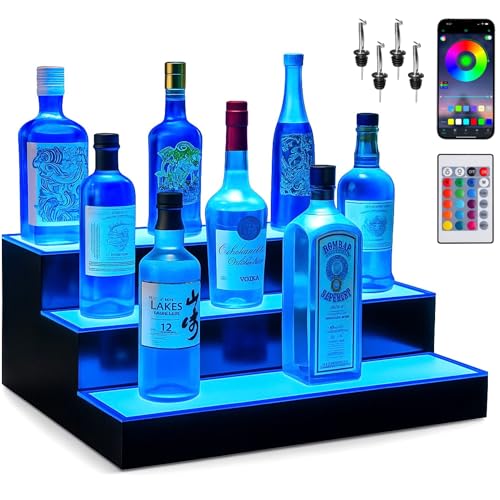 Boss Premium BarUSA LED Lighted Bar Shelf Display Liquor Bottle Alcohol Whiskey Shelves Rack Stand Tray Units for Home Bar Living Room Accessories and Decor Designed in USA 3Step 16 Inch