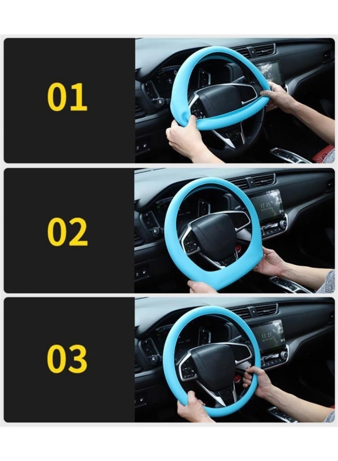 Three cool non-slip silicone steering wheel covers in different colors - Universal car steering wheel cover - Summer easy-to-clean silicone car steering wheel cover - Image 2