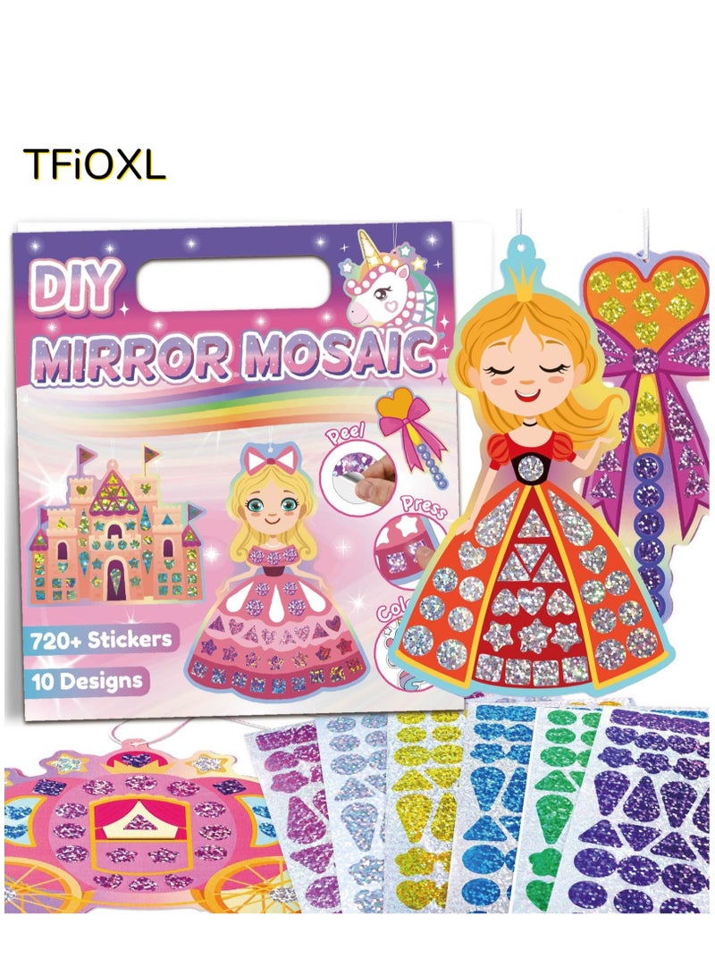 TFiOXL Mosaic Foil Stickers Craft Kits for Kids -Unicorns and Princesses DIY Party Favors Craft Activity,Travel Toys,Easter Basket Stuffers,Birthday Gifts for Girls Boys - Image 1