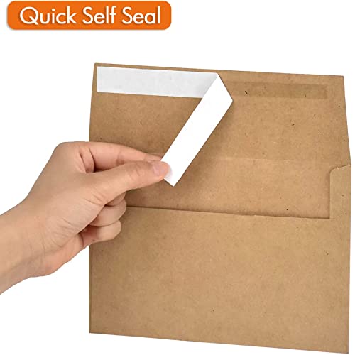 AZAZA 100 Pack, Size A4, 100lbs Brown Kraft Paper 4 x 6 Envelopes - For 4x6 Cards| Self Seal| Perfect for Weddings, Invitations, Baby Shower| Stationery For General, Office | 4.25 x 6.25 inches (A4) - Image 3