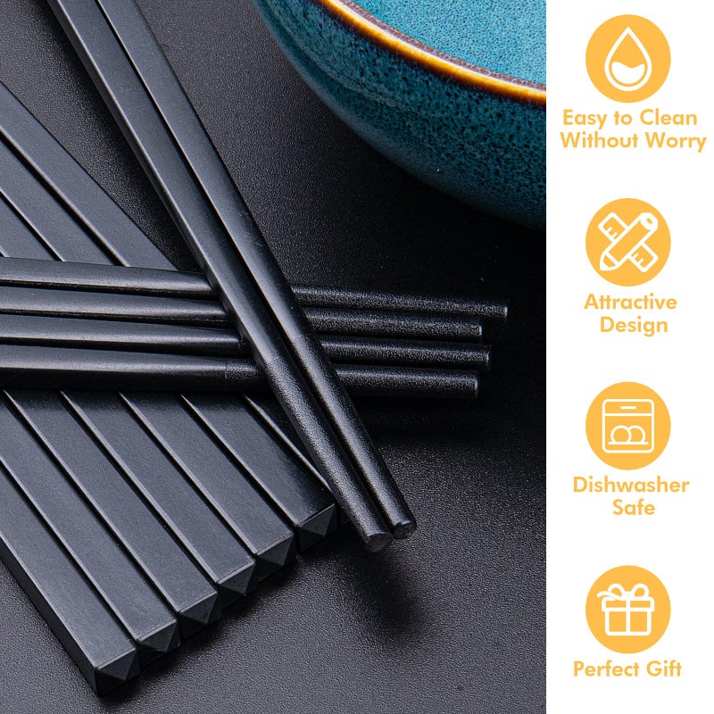 LIANGKEN 5 Pairs Dishwasher Safe Fiberglass Chopsticks Set,9.5 Inch Reusable Japanese Chinese Chopsticks , Non-Slip, Easy to Use (colorful ) (9.5 inch, pure black) - Image 4