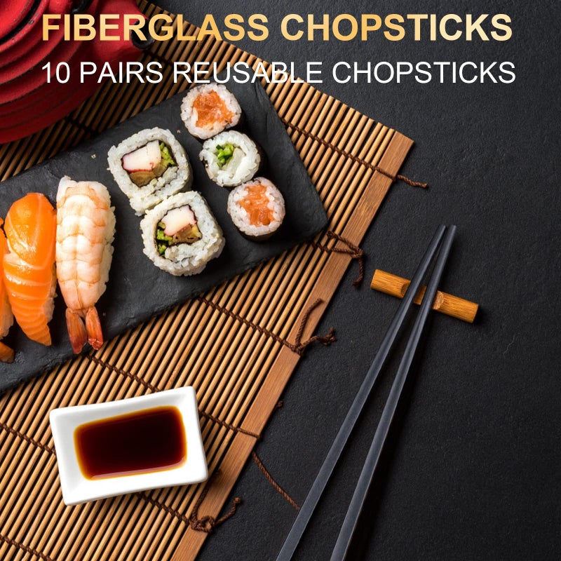 LIANGKEN 5 Pairs Dishwasher Safe Fiberglass Chopsticks Set,9.5 Inch Reusable Japanese Chinese Chopsticks , Non-Slip, Easy to Use (colorful ) (9.5 inch, pure black) - Image 2