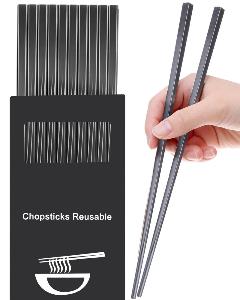 LIANGKEN 5 Pairs Dishwasher Safe Fiberglass Chopsticks Set,9.5 Inch Reusable Japanese Chinese Chopsticks , Non-Slip, Easy to Use (colorful ) (9.5 inch, pure black) - Image 1