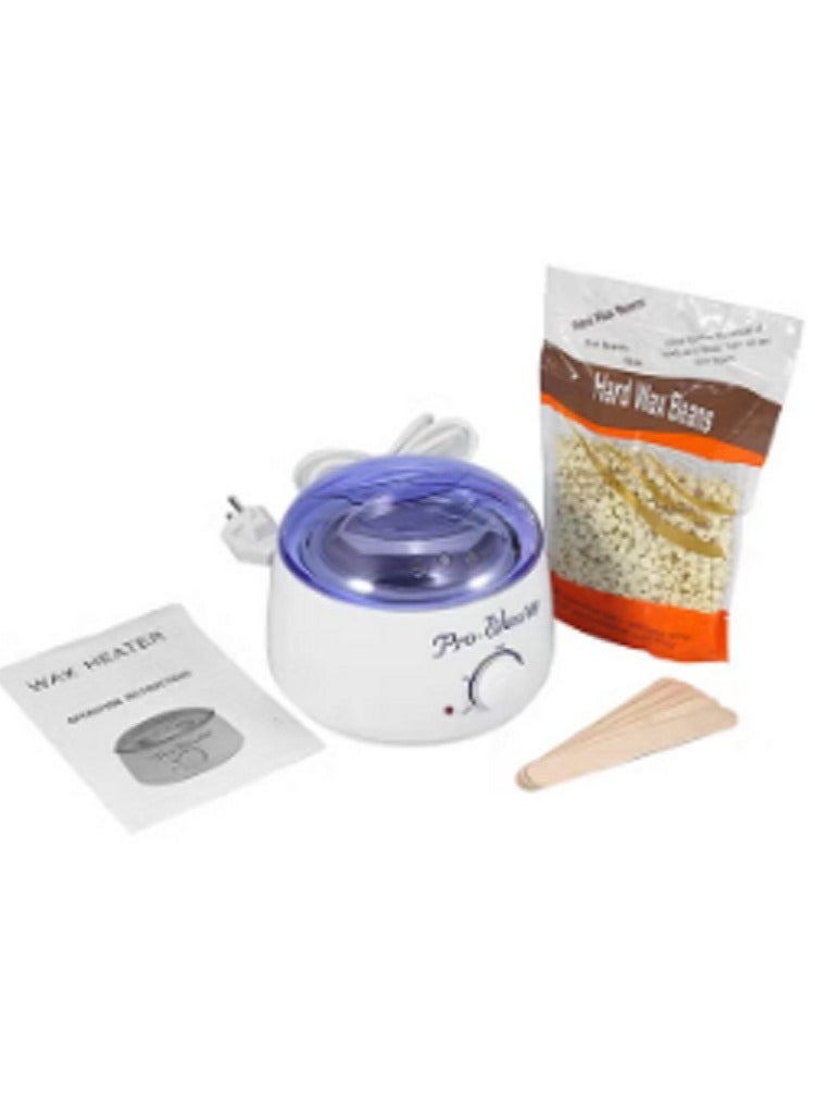 Wax Heater+ Wax Cartridge + Depilatory Paper + Spatulas Epilator Set White/Purple - Image 1