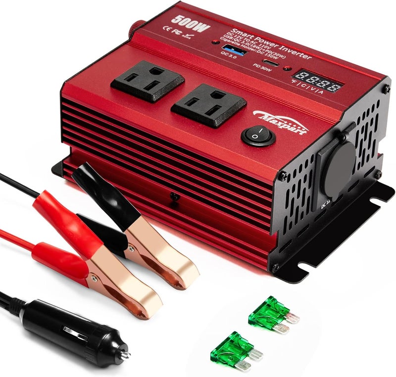 TWING 500W Power Inverter, Car/Light Truck 12V DC to 110V AC Converter USB and 3.0A USB and Type-C Ports Car Charger Inverter with Cigarette Lighter Ports for Smartphones Laptops Tablets - Image 1