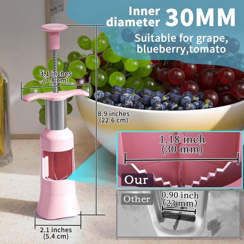 Newness Grape Cutter Tool - Stainless Steel Kitchen Gadgets with 2 Straw Brushes & 2 Types of Slicing - Cherry, Grape, Tomato - Baby Fruit Cutter (Pink) - Image 2