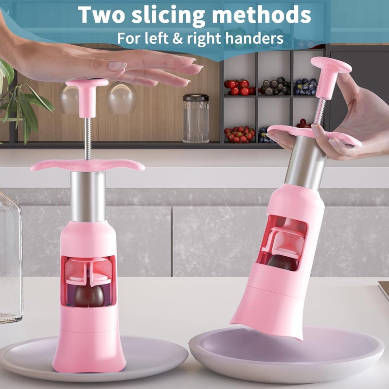 Newness Grape Cutter Tool - Stainless Steel Kitchen Gadgets with 2 Straw Brushes & 2 Types of Slicing - Cherry, Grape, Tomato - Baby Fruit Cutter (Pink) - Image 4