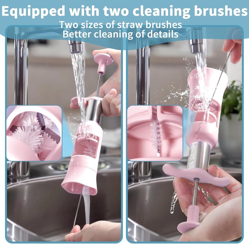 Newness Grape Cutter Tool - Stainless Steel Kitchen Gadgets with 2 Straw Brushes & 2 Types of Slicing - Cherry, Grape, Tomato - Baby Fruit Cutter (Pink) - Image 5