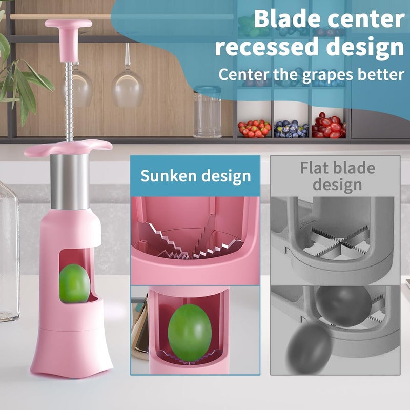 Newness Grape Cutter Tool - Stainless Steel Kitchen Gadgets with 2 Straw Brushes & 2 Types of Slicing - Cherry, Grape, Tomato - Baby Fruit Cutter (Pink) - Image 3