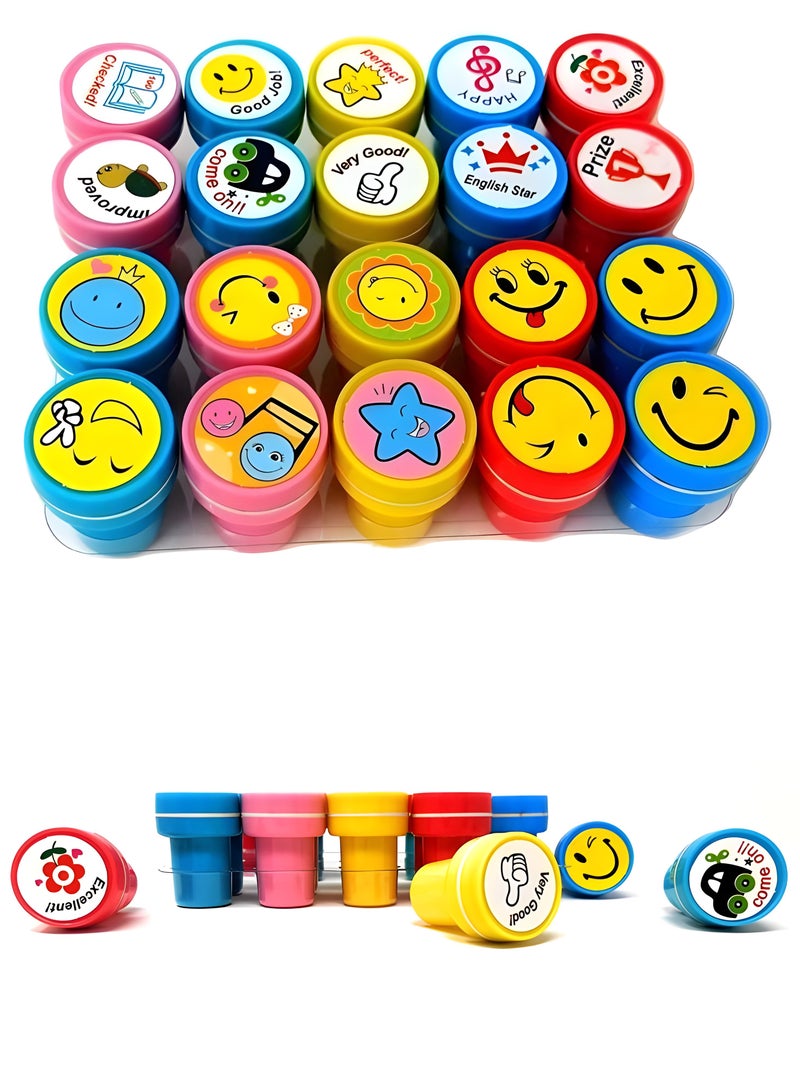كرافت ماجيك CRAFT MAGIC، مجموعة من 20 طابعًا للأطفال، 10 رموز تعبيرية و10 مكافآت تحفيزية، هدية ختم علوية للمعلمين والطلاب وأولياء الأمور - متعدد الألوان - Image 1