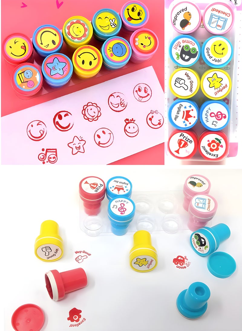 كرافت ماجيك CRAFT MAGIC، مجموعة من 20 طابعًا للأطفال، 10 رموز تعبيرية و10 مكافآت تحفيزية، هدية ختم علوية للمعلمين والطلاب وأولياء الأمور - متعدد الألوان - Image 2