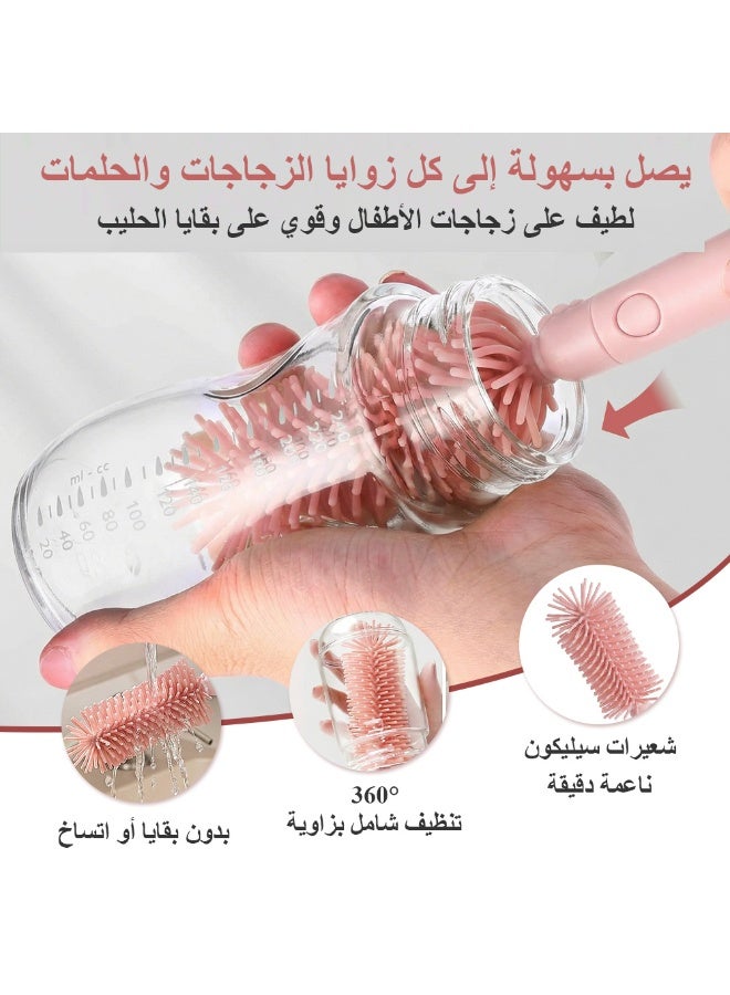 BBMORE 6 in 1 Bottle Cleaning Brush Set, Travel Baby Bottle Cleaner Kit with Nipple Brush, Silicone Bottle Brush, Straw Cleaner Brush, Soap Dispenser, Bottle Drying Rack(Pink Bear) - Image 4