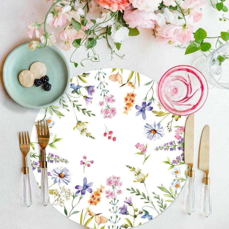 Tarklanda Paper Placemats Disposable 50 Pack Spring Flowers Place Mats 13.4 Inch Round Decorative Wildflower Table Mats for Spring Birthday Bridal Wedding Party Supplies - Image 4
