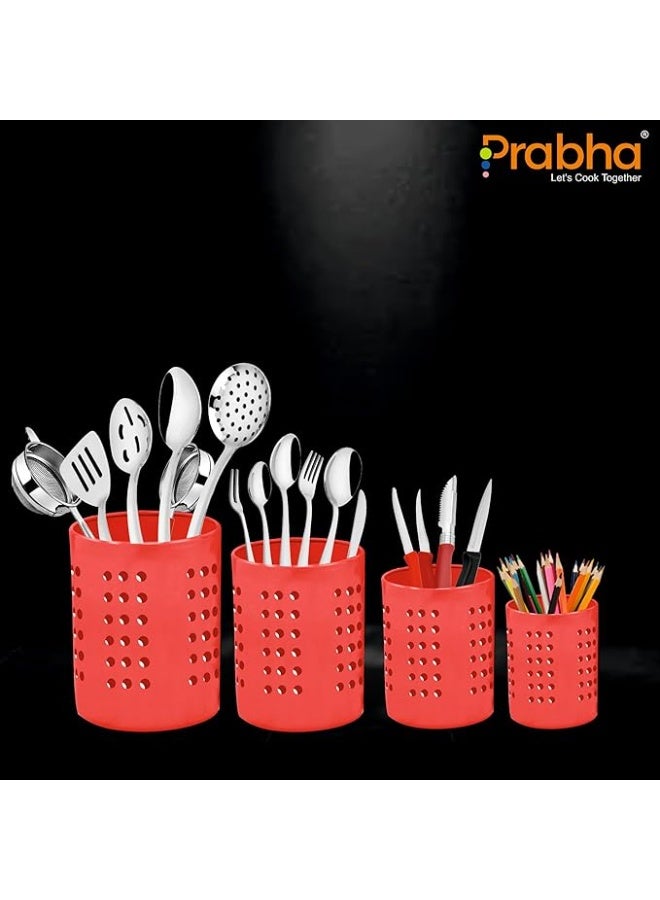 Prabha Stainless Steel Spoon Stand set of 4,(Red) Best for Home & Kitchen for Dining Table Fancy | cutlery holder for kitchen | cutlery holder for Dining Table | Pen Stand | Spoon Holder - Image 3