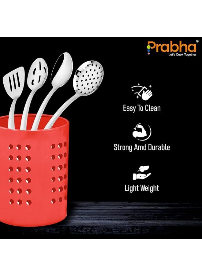 Prabha Stainless Steel Spoon Stand set of 4,(Red) Best for Home & Kitchen for Dining Table Fancy | cutlery holder for kitchen | cutlery holder for Dining Table | Pen Stand | Spoon Holder - Image 2