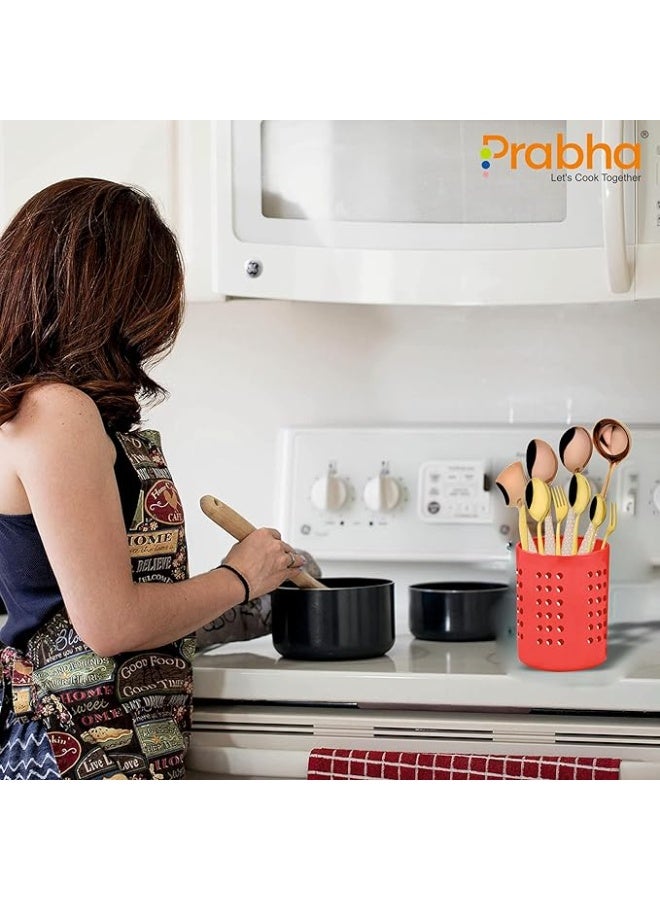 Prabha Stainless Steel Spoon Stand set of 4,(Red) Best for Home & Kitchen for Dining Table Fancy | cutlery holder for kitchen | cutlery holder for Dining Table | Pen Stand | Spoon Holder - Image 4