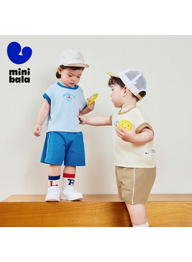 Minibala Children's Short-sleeve Set For Boys And Girls, Breathable Summer Outfit With Long Pants And Mosquito-repellent T-shirt Two-piece Set