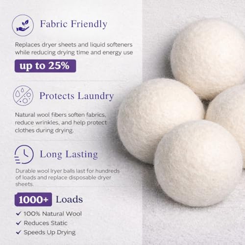 Laundry 360 Wool Dryer Balls 6-Pack Set | Natural Fabric Softener Alternative | Reusable Laundry Balls | Eco Friendly Static Reduction - Image 3