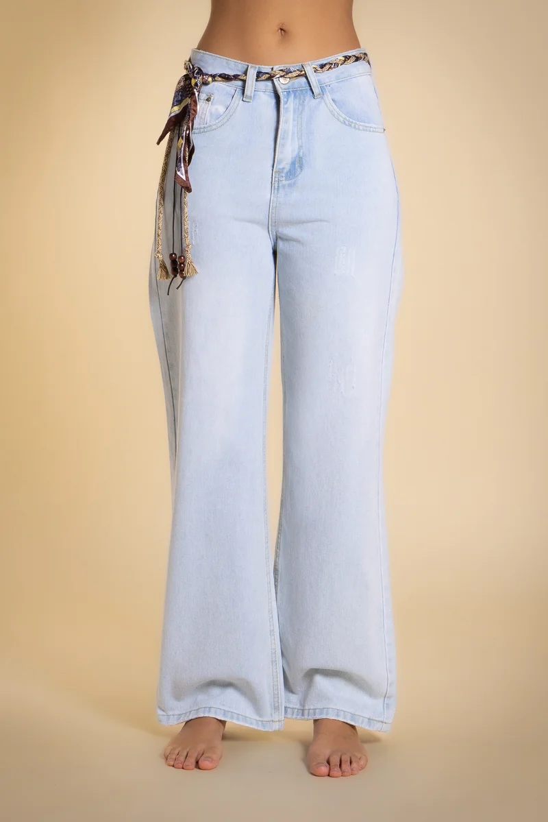 شايبس HIGH-WAIST STRAIGHT LEG JEANS WITH BELT
