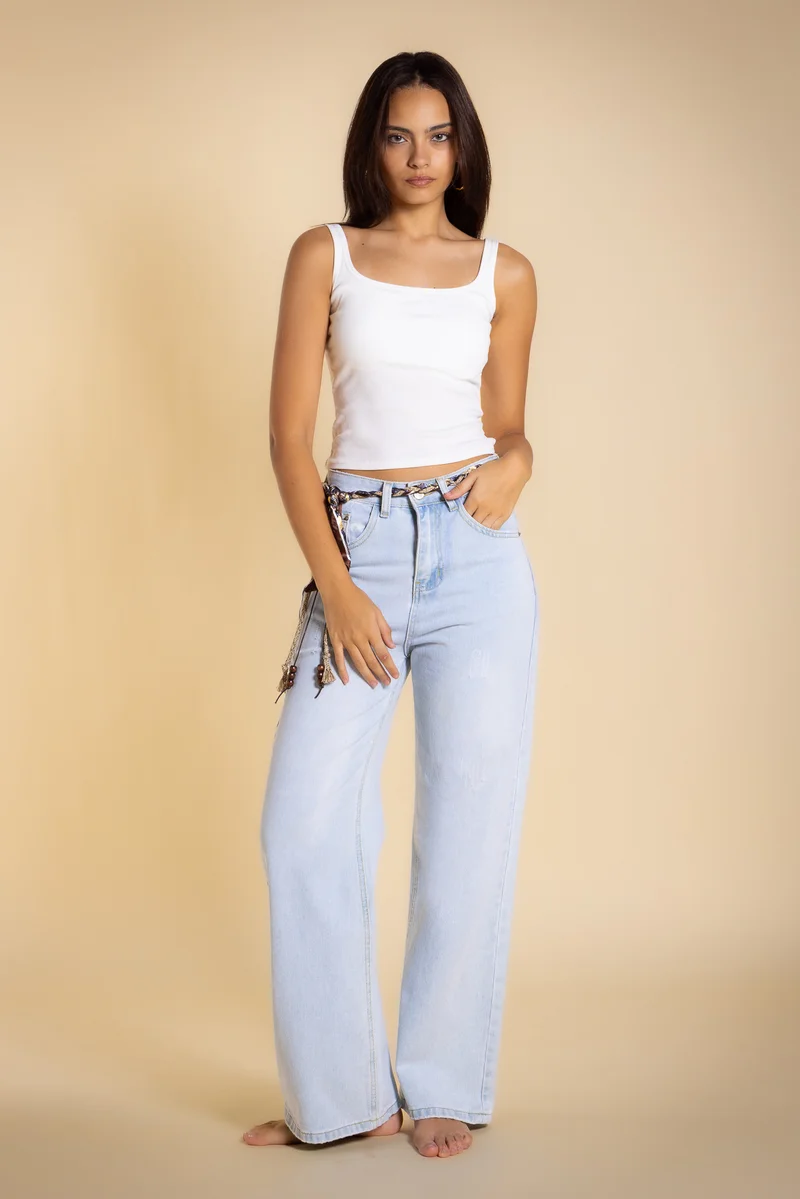 شايبس HIGH-WAIST STRAIGHT LEG JEANS WITH BELT