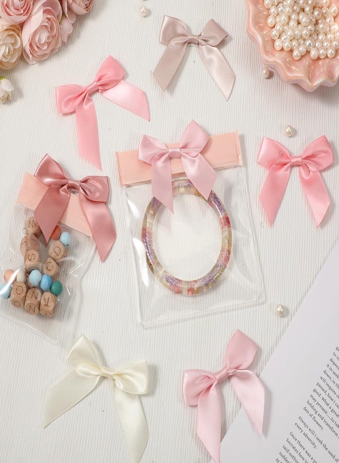 salbsever 50PCS Pink Small Bows for Crafts Self Adhesive Satin Bows for Gift Wrapping 2" Bow Decorations Pre Tied Bow with Sticky Gel Pads for Craft Christmas Gift Bakery Candy Bags Birthday Party Wedding - Image 5