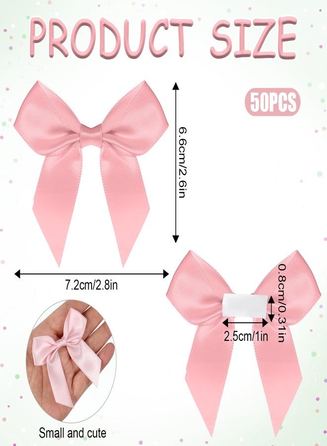 salbsever 50PCS Pink Small Bows for Crafts Self Adhesive Satin Bows for Gift Wrapping 2" Bow Decorations Pre Tied Bow with Sticky Gel Pads for Craft Christmas Gift Bakery Candy Bags Birthday Party Wedding - Image 2