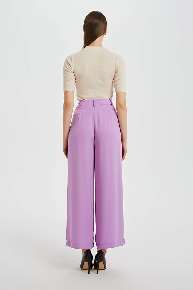 Tronjori Women High Waist Casual Wide Leg Long Palazzo Pants Trousers Regular Size(M, Lilac) - Image 4