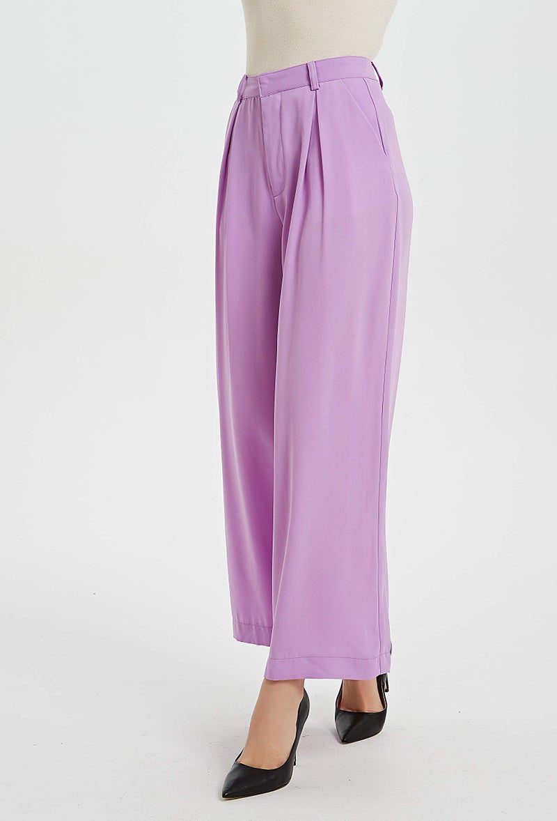 Tronjori Women High Waist Casual Wide Leg Long Palazzo Pants Trousers Regular Size(M, Lilac) - Image 5
