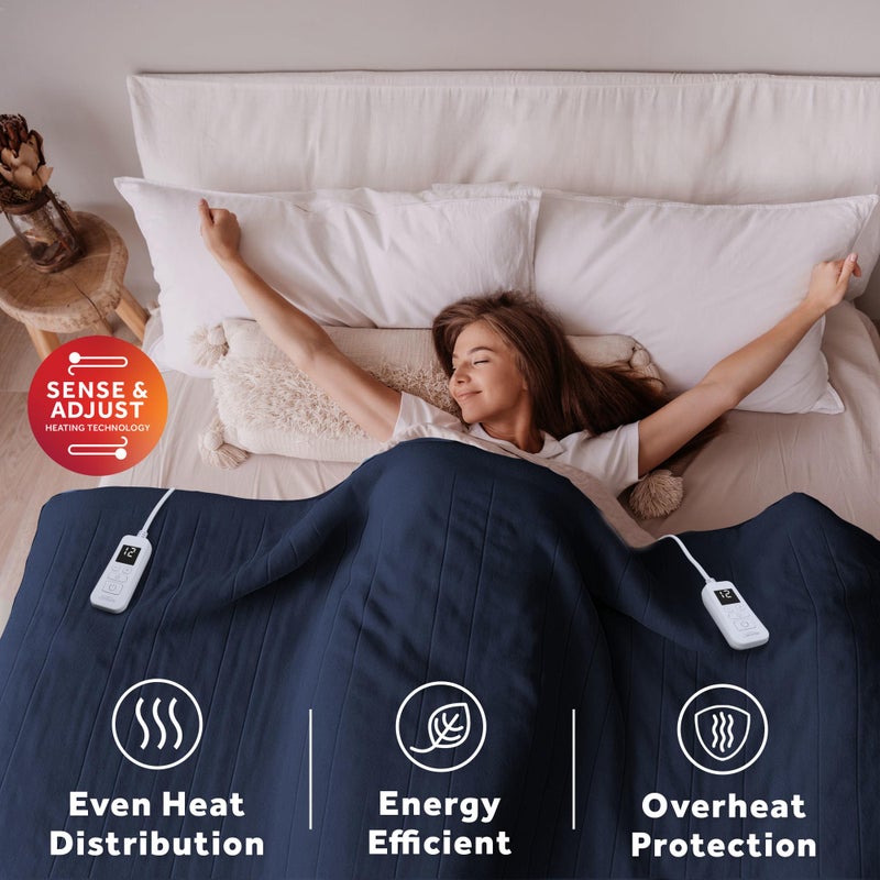 Sunbeam Royal Ultra Fleece Heated Electric Blanket Queen Size, 90" x 84", 12 Heat Settings, 12-Hour Selectable Auto Shut-Off, Fast Heating, Machine Washable, Warm and Cozy, Indigo - Image 5