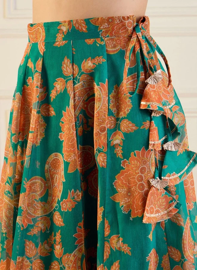 SASSAFRAS Printed Green Lehenga Choli for Women