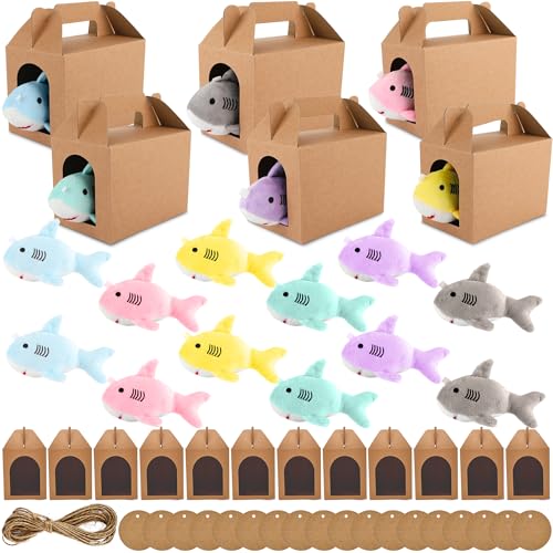 Flahard 55 Pcs Shark Party Favors Include 18 Mini Plush Shark Stuffed Animal Bulk 18 Boxes 18 Cards and 5m Rope for Adopt Ocean Animal Birthday Party Gifts - Image 1