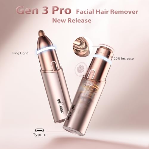 gurelax Facial Hair Remover for Women(Gen 3 Pro), Eyebrow Facial Trimmer, Luxury 2 in1 Hair Removal Device for Face, Lip, Nose, with Replacement Heads - Image 5