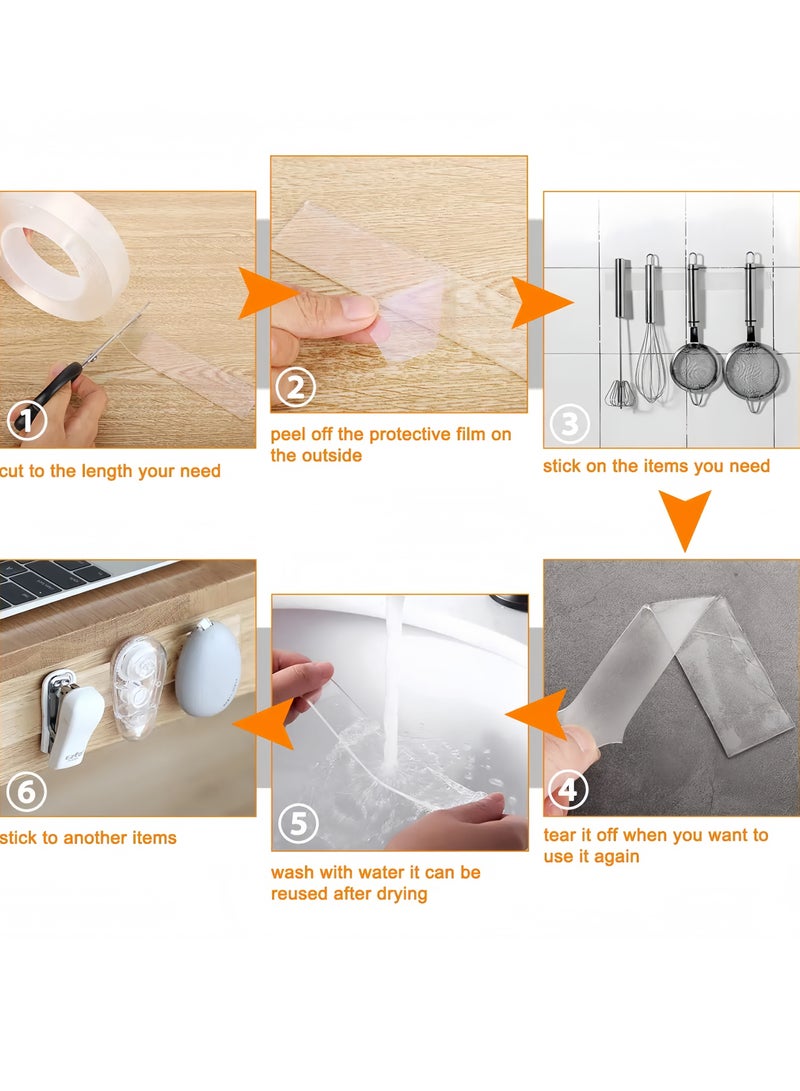 شريط لاصق مزدوج قوي – قطعتان بطول 3 متر، شريط نانو جل شفاف قابل لإعادة الاستخدام، بدون أثر، للتثبيت في المنزل والمكتب والسيارة والأعمال اليدوية - Image 3