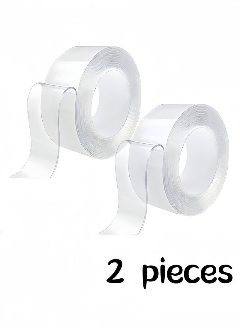 شريط لاصق مزدوج قوي – قطعتان بطول 3 متر، شريط نانو جل شفاف قابل لإعادة الاستخدام، بدون أثر، للتثبيت في المنزل والمكتب والسيارة والأعمال اليدوية - Image 1