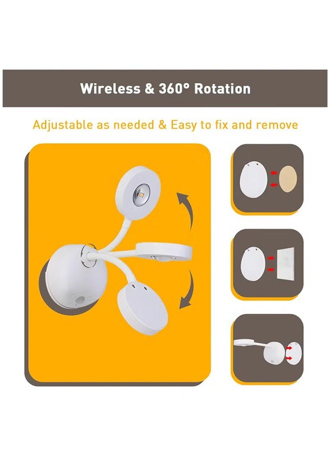 أوجا مصباحا حائط LED قابلان لإعادة الشحن، يدوران 360 درجة، يعملان بالبطارية، يُعلقان على الحائط، لإضاءة الصور، ولوحات العرض، وغرف النوم، والممرات (لا يحتاجان إلى أسلاك) | إضاءة حائط، مصباح حائط - Image 4