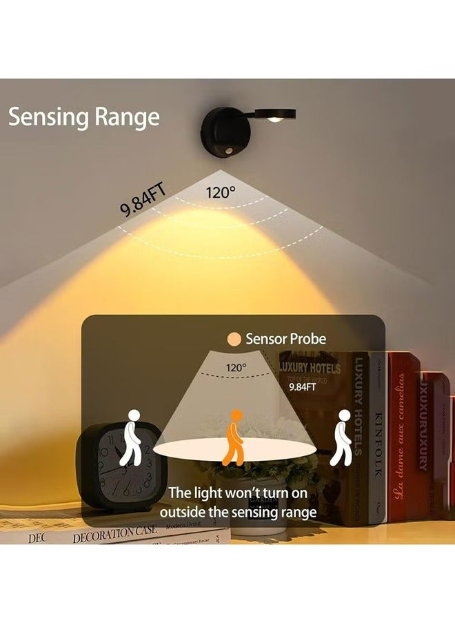 أوجا مصباحا حائط LED قابلان لإعادة الشحن، يدوران 360 درجة، يعملان بالبطارية، يُعلقان على الحائط، لإضاءة الصور، ولوحات العرض، وغرف النوم، والممرات (لا يحتاجان إلى أسلاك) | إضاءة حائط، مصباح حائط - Image 3