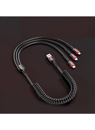 66W 3 in 1 Fast Charger Multi Function Charger Cable, Spring Retractable Data Cable, USB Cable Cord Adapter with Lightning/Type C/USB Port (Black) - pzsku/ZB94173B591190AC43BA8Z/45/_/1735022710/b50d0e70-c50e-4bed-93ab-cb1241f66f1e