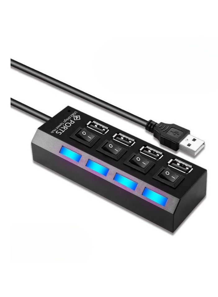 AROAQ موزع محرك أقراص فلاش USB، موصل جهاز USB مزود بمنفذ USB يعمل بالكمبيوتر المحمول، محول طاقة USB فردي متعدد الأغراض ومتين (مفتاح مستقل [واحد إلى أربعة] أسود) - Image 1