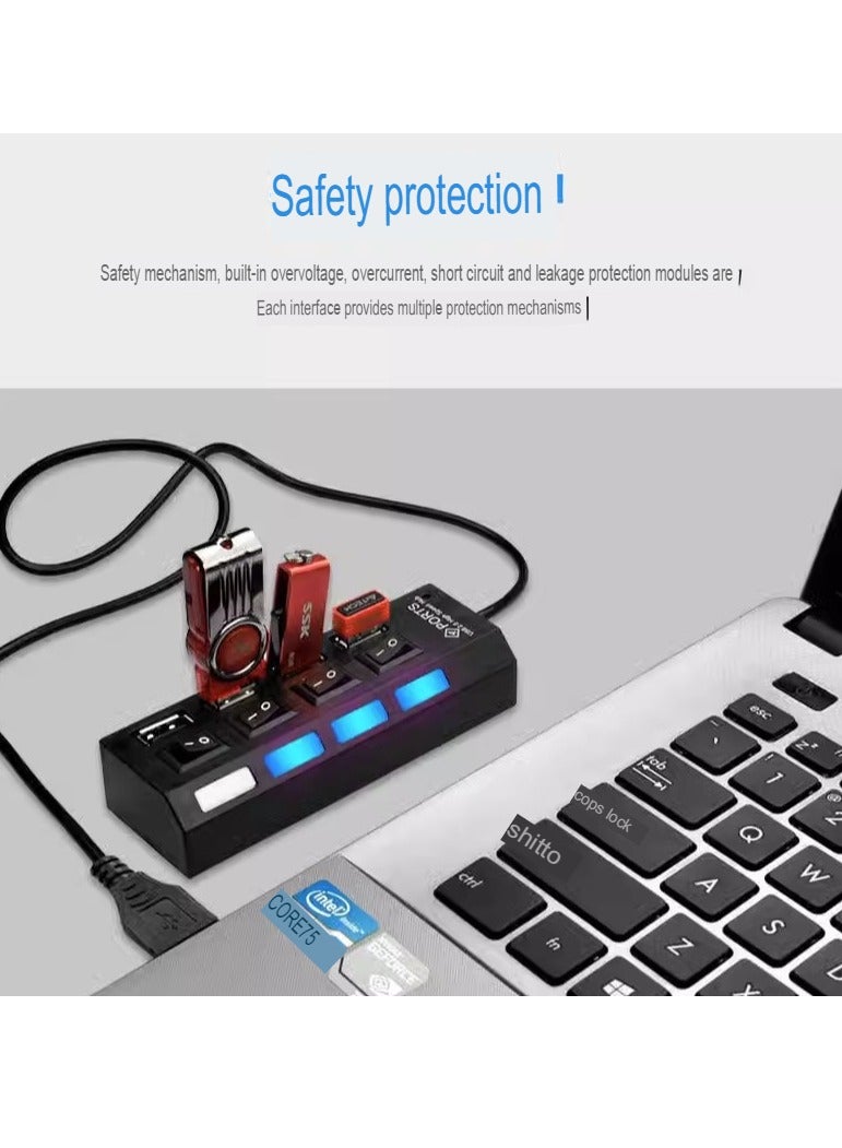 AROAQ موزع محرك أقراص فلاش USB، موصل جهاز USB مزود بمنفذ USB يعمل بالكمبيوتر المحمول، محول طاقة USB فردي متعدد الأغراض ومتين (مفتاح مستقل [واحد إلى أربعة] أسود) - Image 3