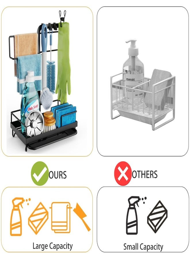 GSlife منظم حوض المطبخ GSlife Sink Caddy - حامل إسفنج كبير متعدد الاستخدامات مع حامل مناشف، منظم مقاوم للصدأ يُوضع على سطح الطاولة مع صينية تجميع السوائل وخطافات للفرشاة والقفازات وعلاقة تجفيف، أسود - Image 3