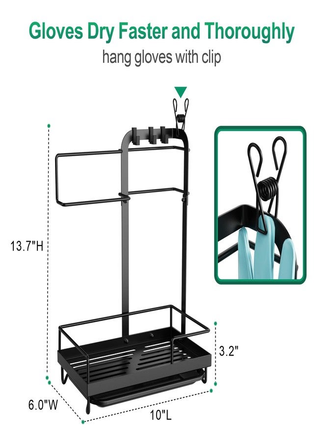 GSlife منظم حوض المطبخ GSlife Sink Caddy - حامل إسفنج كبير متعدد الاستخدامات مع حامل مناشف، منظم مقاوم للصدأ يُوضع على سطح الطاولة مع صينية تجميع السوائل وخطافات للفرشاة والقفازات وعلاقة تجفيف، أسود - Image 2