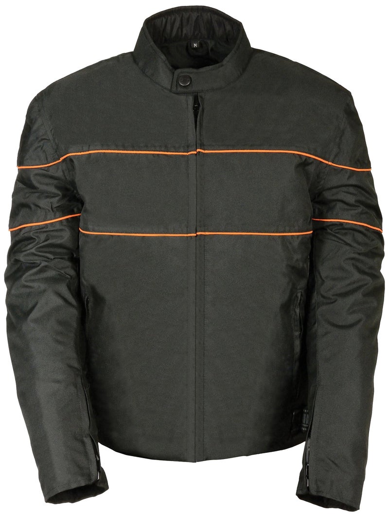 NexGen SH2285 Men's Black with Orange Stripes Scooter Style Textile Jacket - 2X-Large