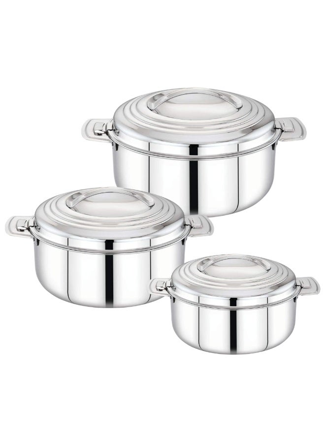 SEAGULL HOTIO 3 Piece Set Stainless Steel Hotpot 2.5L/3.5L/5L | Double Wall Insulated Casserole Set | Keeps Food Hot & Fresh for Hours | Mirror Finish | Ideal for Serving & Storage - Image 1