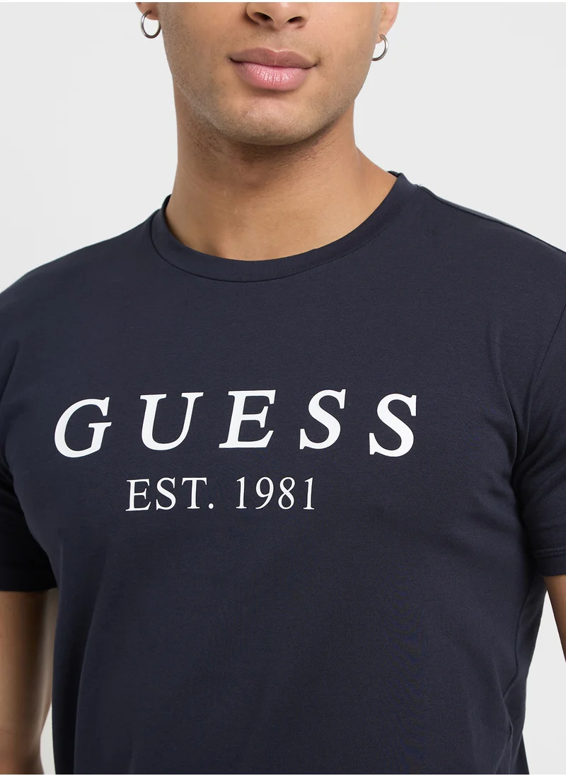 GUESS Logo Detailed Crew Neck Short Sleeve T-Shirt