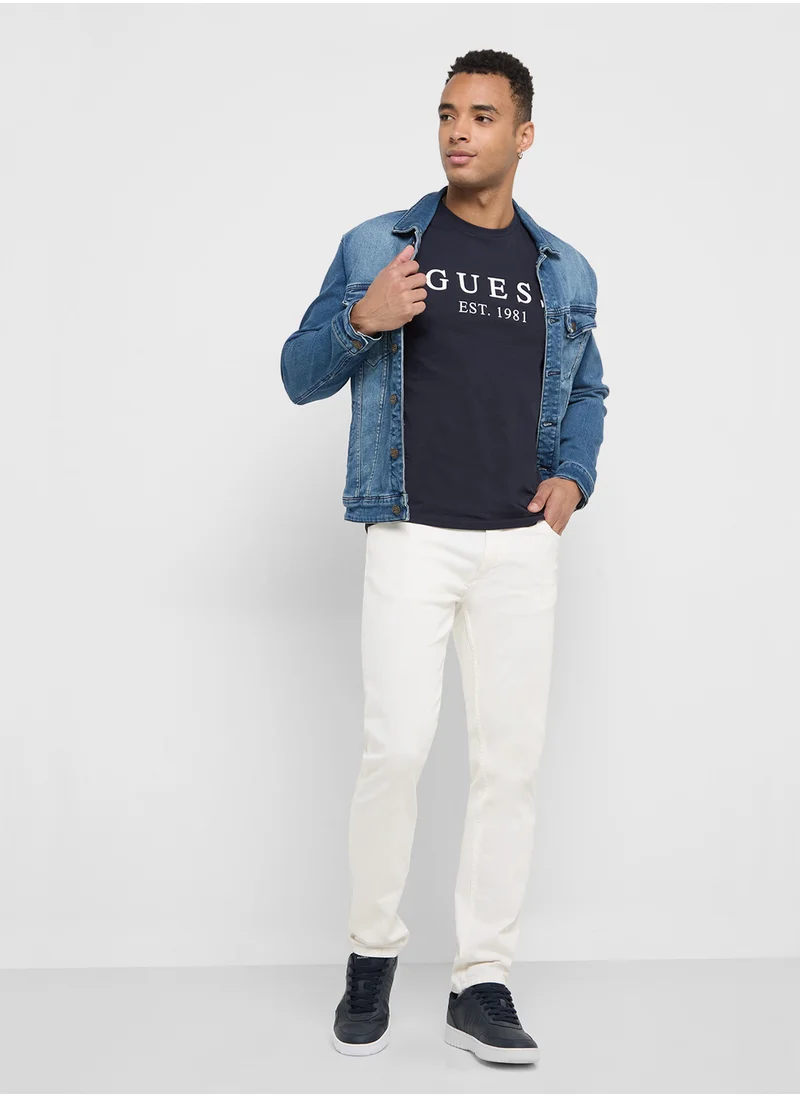 GUESS Logo Detailed Crew Neck Short Sleeve T-Shirt